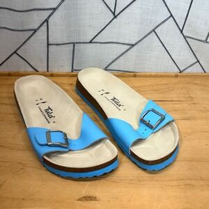 Tula Slide Sandals Size 40 9 Blue Excellent Licensed by Birkenstock Cork Buckle